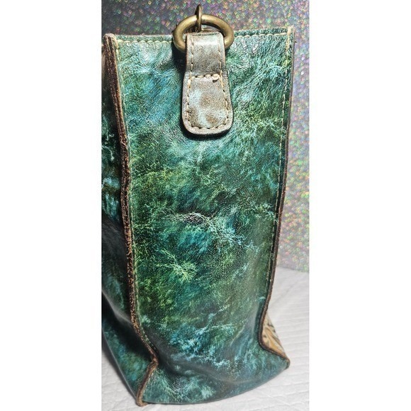 Patricia Nash Tooled Leather Satchel Convertible Hand / Shoulder Bag Teal Floral - Picture 3 of 16